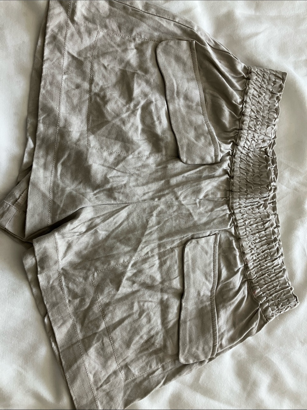 Maeve Elastic-Waist Tan Utility Shorts